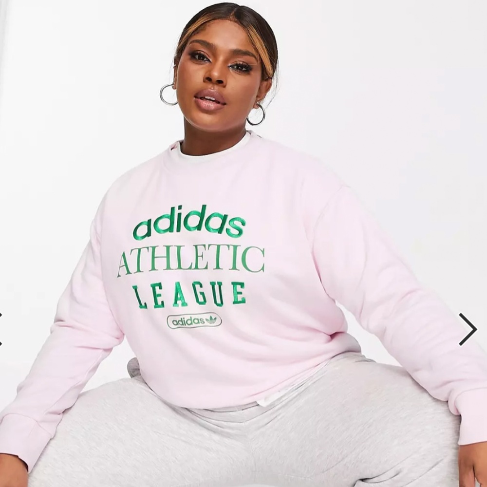 Adidas Originals Plus 'Retro Luxury' slogan sweatshirt in Pink
